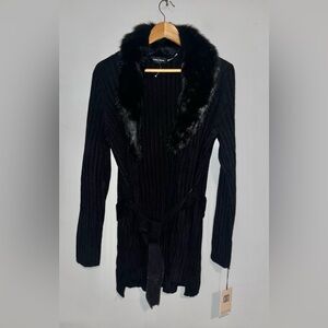 Ivanka Trump Cheshire Sweater Cardigan Fur Trim NEW